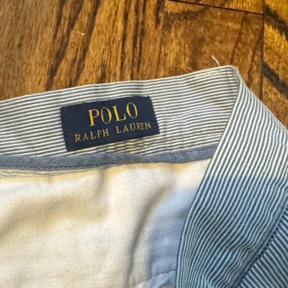 Polo Ralph Lauren Shorts Mens 30 Blue Striped Chino Flat Front Classic Fit - Picture 3 of 5